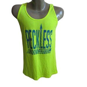 American Apparel Neon Yellow Tank Top with Blue 'Reckless' Graphic